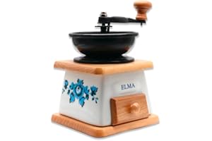 ELMA Macinacaffè Manuale in Ceramica per Uso Decorativo, Macinacaffè Manuale retrò Stile Vintage Marrone in Legno con Manovella, Macinacaffè Portatile dal Design Antico | Colore Legno chiaro