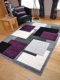 Tempo Silver Purple Square Design Thick Quality Modern Carved Rugs. Available in 6 Sizes (160cm x 220cm) ()