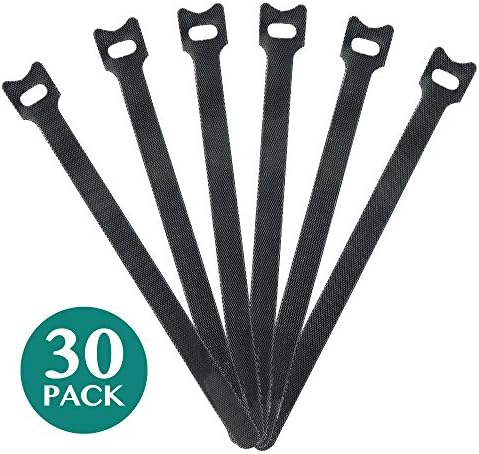 Reusable Fastening Cable Ties,30 Pcs , Durable Microfiber Nylon Cloth 20 cm / 8 Inch Hook and Loop Cord Wraps, Durable Cable Organizer &amp; Management, Black