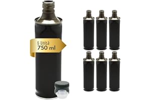 acquaverde | 6 Bottiglie in Latta per Olio di Oliva, Contenitore Alimentare da 750 Ml, con Tappo a Vite e Salvagoccia Prefilettato