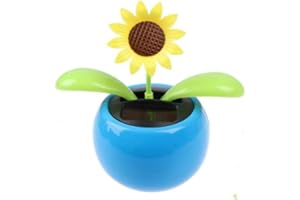 WPPPAN Blue Solar Dancing Sun Flower Automotive Ornament Solar Powered Dancing Sun Flower in Pots Swinging Animated Bobblehead Dancer Window Sun Catcher Car Dashboard Office Desk Decor,Learning and Education