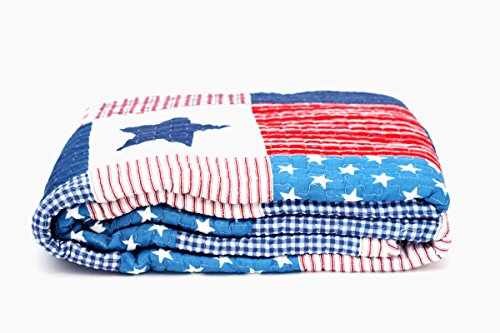 1001 Wohntraum D14 Quilt Stars ’n Stripes 180 x 220 cm Sterne USA Plaid Tagesdecke, Patchwork Landhaus Shabby Decke - 2