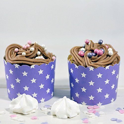 50 Frau Wundervoll Muffin Backformen aus stabilem Papier, groß Ø 6,1 cm, lila/ flieder mit weißen Sternen / Muffinförmchen / Cupcake Backformen / Muffindeko Frau Wundervoll - 3