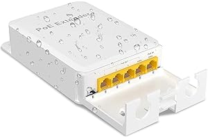 YuanLey Outdoor Gigabit PoE Extender 1 in 4 Out, 802.3af/at/bt 5 Port PoE Repeater IP66 Waterproof, Vlan, Extend Additional 100m(328ft) of Power and Data Transmission, Wall Mount Plug and Play