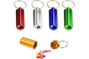 YATEICBC 5Pcs Mini Porta-Pillole,Portapillole impermeabile piccolo portapillole metallo, portapillole con anello portachiavi per viaggi all'aperto (5 colori)