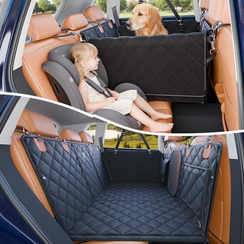 ITNAST Trasformante, estensione per sedile posteriore per cani, 181,4 kg, con fondo rigido per sedile posteriore, impermeabile, coprisedile per cani in auto, SUV, camion, antiscivolo, colore nero, M