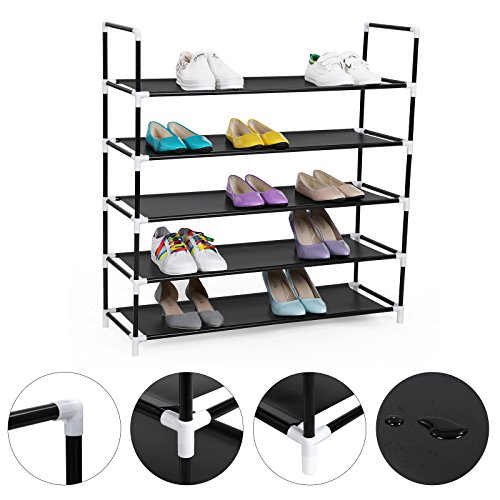 Songmics 5 Schicht Schuhregal Schuhständer aus hochwertigem Kunststoff, für 25 paar Schuhe 88 x 90 x 29 cm schwarz LSC05H - 4
