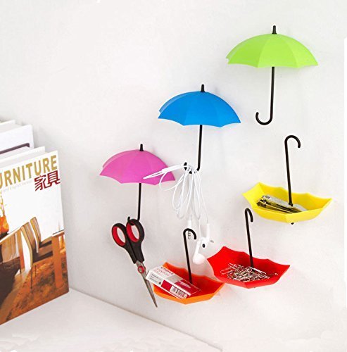 Tangmi Bunte Regenschirm Selbst Sticky Haken Freie Nagel Starke Wandhaken für Schlüsselhalter , Wanddekoration , Wand Key-Rack, Wand Schlüsselhalter und Kleinteile Schmuck (6 PCS) - 5