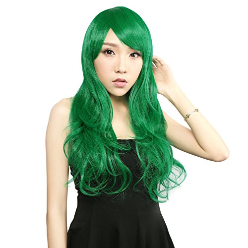 Neitsi 22" 100% Korean Fiber Curly Cosplay Long Synthetic Hair Wigs Women's Girl's Full Head Wigs (Green#)