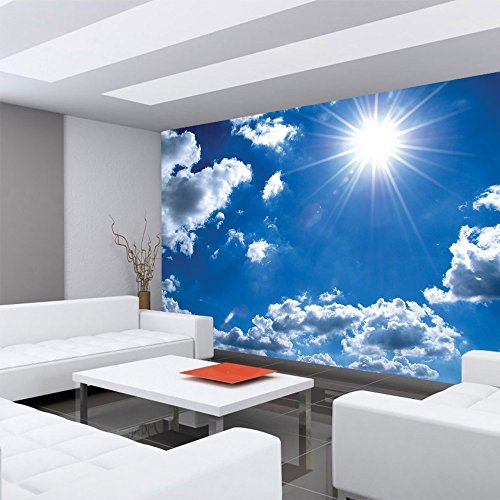 Vlies Fototapete PREMIUM PLUS Wand Foto Tapete Wand Bild Vliestapete – Himmel Sonne Wolken Lens Flare Effekt – no. 1620, Größe: 416 x 254cm Vlies - 4