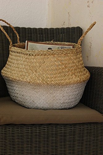 Seegras-Korb Flecht-Korb Einkaufs-Korb Einkaufs-Tasche Aufbewahrung 'New Design', Farbe:weiß