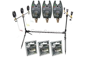 NGT Carp Fishing Rod Pod 3x Black Bite Alarms With Volume Control 3x Indicator Swingers & Rests
