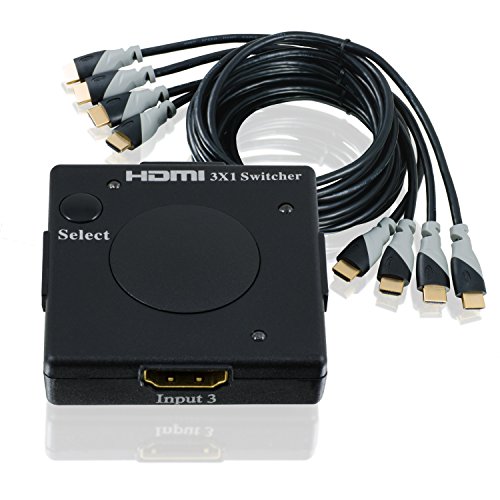 CSL - 3D Ready / Full HD 1080p HDMI Verteiler Set - Mini 3 Port Umschalter/Switch + 4 x 1,5m HDMI-Kabel (24K vergoldete Kontakte) | Dolby True HD