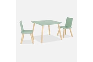 SWEEEK Tavolo Quadrato per Bambini con 2 sedie, Jude, Verde, 60x60x44 cm