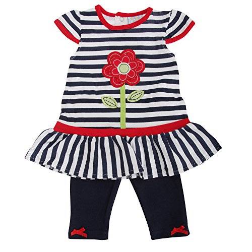 Baby Girls Floral Striped Top And Trousers Set (18-24 Months) (Navy/White/Red)