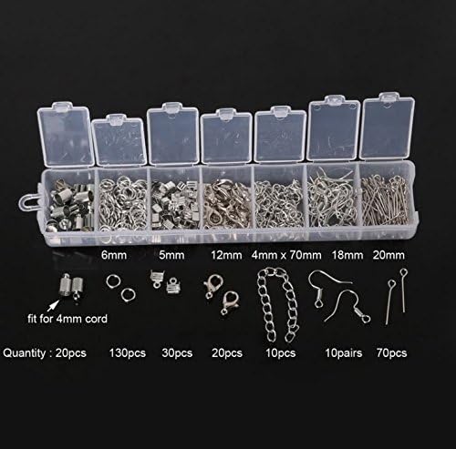 Approx. 290pcs (6~20mm) Mixed Alloy Jump Ring,Crimp End Cap,Lobster Clasp , Extension jewelry findings with case - gold or rhodium colour (Rhodium)