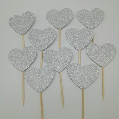 DOOXOO Silver Heart cupcake toppers, cupcake toppers for baby shower, wedding shower, birthday party, weddings ( Set of 24 )