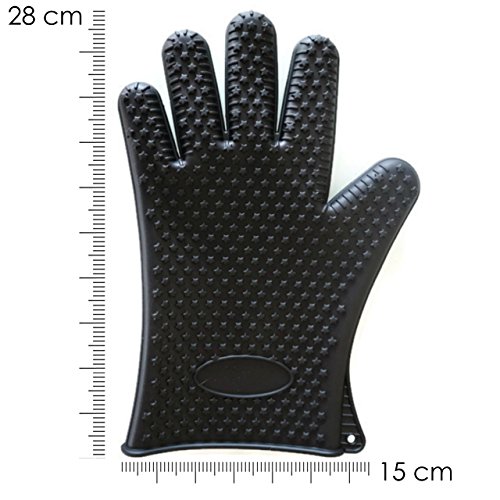 PUMPKO Hochwertige Silikon Ofenhandschuhe | Profi Kochhandschuhe | Classic feuerbeständige Kaminhandschuhe | feuerfest, rutschfest und hitzebeständig | Links und Rechts (Schwarz) - 4