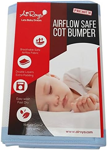 Airoya® Premium 2-sided Cot Bed Bumper, Double layers for extra-padding,Safety Standard Compliance - BS 1877, Breathable Safe Cot liner (Blue)