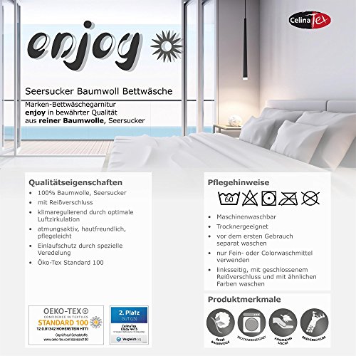 4-tlg. Sommer Bettwäsche 135×200 100% Baumwolle Seersucker Marken Qualität | CelinaTex Enjoy Design Andrea grau weiß grün Muster - 5