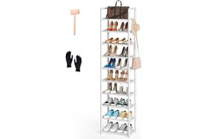 Marctani Estanteria Zapatos de 10 Niveles - Organizador de Zapato Ahorra Espacio y FACIL INSTALACION - Zapatero Muy Estrecho y Alto - Mueble de Almacenaje 20 Pares, Estante Pequeño de 2 Metros Blanco