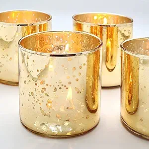 The Purple Tree Gold Mercury Votive Tealight Candle Holders for Diwali Christmas (Pack of 4) Diwali Tealights, Corporate Gifts, Home Decor Gift Item , Diwali Decoration , Christmas Decorations