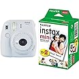 Fujifilm Instax Mini 9 Fotocamera Istantanea per Foto Formato 62x46 mm, Bianco (Smokey White) + Instax Mini Film Pellicola Is