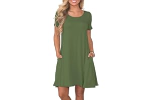 AUSELILY Abito Estivo Donna T-Shirt Casual Vestito a Manica Corta Abiti Corto con Tasche Scollo a Rotondo