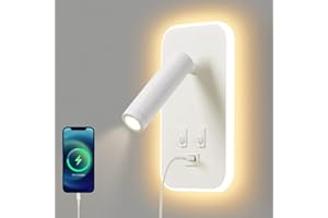 AWEKLIY Applique murale LED, liseuse de chevet avec interrupteur, port de charge USB, éclairage d'ambiance réglable pour chambre à coucher (lumière naturelle 3 W + lumière chaude 9 W) Blanc