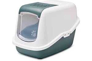 bac litiere pour Chat - Savic Nestor - Vert - avec Capot - façade Rabattable - Filtre à Charbon - Design Moderne - 56x39x38,5 cm