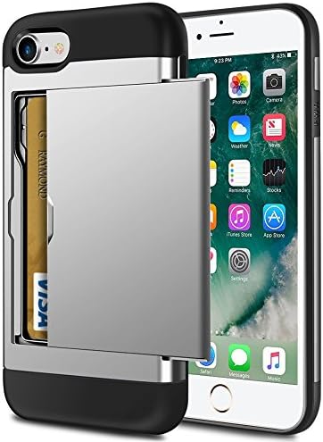 iPhone 8 Case, iPhone 7 Case with Card Holder, SKYEE 2 in 1 iPhone 7 Wallet Case Cover ShockProof Bumper Hybrid Rugged Armour Dual Layer PC + Soft Silicone TPU Protective Case for Apple iPhone 7 and iPhone 8 4.7" - Silver