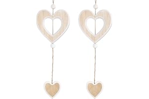 BOFUNX 2 Stücke Herz Deko Holz Anhänger Hängende Holz Dekoherz Fensterdeko Dekoanhänger Geschenk