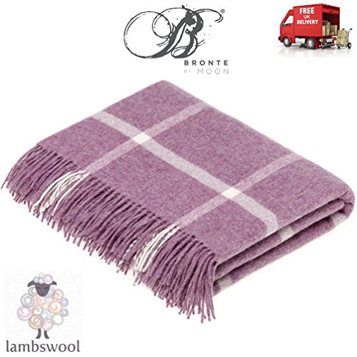 Bronte Lilac Windowpane Soft Lambswool Wool Blanket Heather Throw Moons