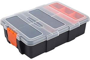 ZJW Plastic Tools Storage Box, Portable Waterproof Stackable Organizer Case with Adjustable and Removable Divider Compartment for Tools, Screws, Nails, Rivets, Bolts, Washers