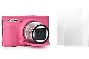 VOVMOEYA SX740 Camera Case Accessories Set[with 2 LCD Tempered Films],Silicone Protective Case Compatible with Canon PowerShot SX730 SX740 HS Digital Camera - Barbie Pink