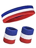 3 Pieces Sweatbands Set, Includes Sports Headband and Wrist Sweatbands Cotton Striped Sweat Band for Athletic Men and Women (Multicolor)