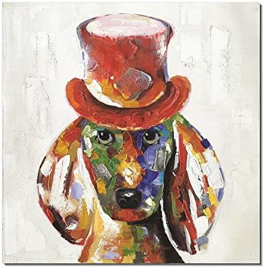 Oil Paintings On Canvas Dachshund Gentleman Artwork Wall Decor Art for living Room Bed Room Dinning Room Framed Stretched Ready to Hang -12 x 12 inch