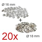 kompatibel Click-Buttons DIY: Set aus Basisteil + Glas-Cabochon für Standard-Buttons (18mm), 20 Stück