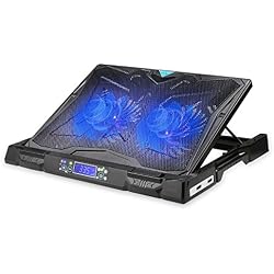 TECKNET Refroidisseurs PC Portable pour Ordinateur Portable Gaming 12-17 Pouces, équipé de 2 Ports USB avec 2 Ventilateurs Silencieux de 130mm et l'Affichage d'écran de la Température et la Vitesse