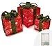 Produktbild Glitter Geschenkbox, 3er Set, Rote Pakete mit grünem Bogen, Vorleuchtet mit 55 LEDs - Batteriebetrieben - 2 Jahre Garantie
