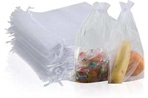 JEUFUN Pack of 20 Organza Gift Bags, 7 x 9 cm/2.7 x 35 Inches, Jewellery Pouches Organza Bag, Drawstring Bags, Small Party Sweet Bags For Birthdays and Weddings, Parties, Christmas, Gift Wrapping (White)