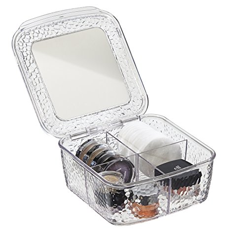 mDesign Box zur Kosmetikaufbewahrung – mit Spiegel und Klappdeckel – Kosmetik Organizer mit 4 Fächern – die perfekte Schminkaufbewahrung – transparent