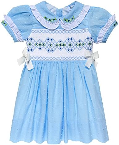 AURORA ROYAL Rochelle Swiss Dots Blue Hand Smocked Dress- 3 Year