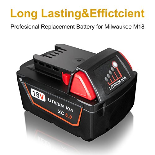 FLAGPOWER 18V 5.0Ah Werkzeug Batterie Ersatz Milwaukee Akku 18V für Milwaukee M18 XC 48-11-1815 48-11-1820 2601 2610 2611 2620 2630 2650 (5000mAh 2 Stück) - 5