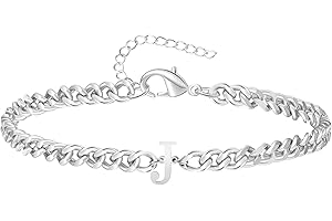 TOLOWOBK Men's Bracelet with Letters, Silver Stainless Steel Curb Chain Bracelet Men A-Z Letter Personalised Bracelets for Men Easter Father's Day Birthday Gift for Dad Son Husband Brother