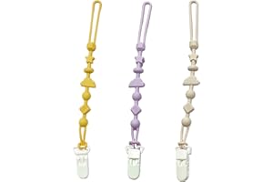 YDYXIEJI 3 Pack Silicone Dummy Clip- Silicone Pacifier Clips for Baby Boys and Girls, Soother Clips, One Piece Design Pacifier Clips Holder, Fits Most Pacifiers and Teething Toys (Yellow+Beige+Purple)