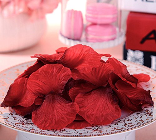 JUSLIN 2500 Stück Dunkelrot Seide Rosenblätter Rosenblüten Hockzeit Blumen Dekoration mit 10 Herzform Ballon und 1 Kordelzug Beutel - 5