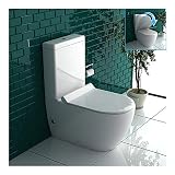 Lavabo de cerámica. Inodoro de diseño de cerámica con cisterna y duroplast, con función de cierre suave.
