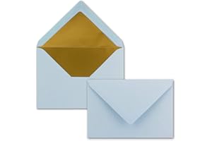 ‎NEUSER PAPIER Kuverts in Hell-Blau - 10 Stück - Brief-Umschläge DIN C6-114 x 162 mm - 11,4 x 16,2 cm - Naßklebung - matte Oberfläche & Gold-Metallic Fütterung - ohne Fenster - für Einladungen