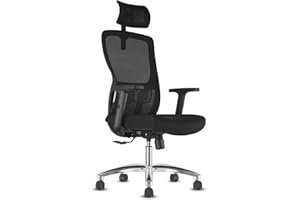 Durrafy Bürostuhl, Schreibtischstuhl mit verstellbarer Kopfstütze, Armlehnen & Lendenwirbelstütze, Drehstuhl aus Mesh, Chefsessel, Wippfunktion, Belastbarkeit 150kg, Schwarz, X-Large, D01